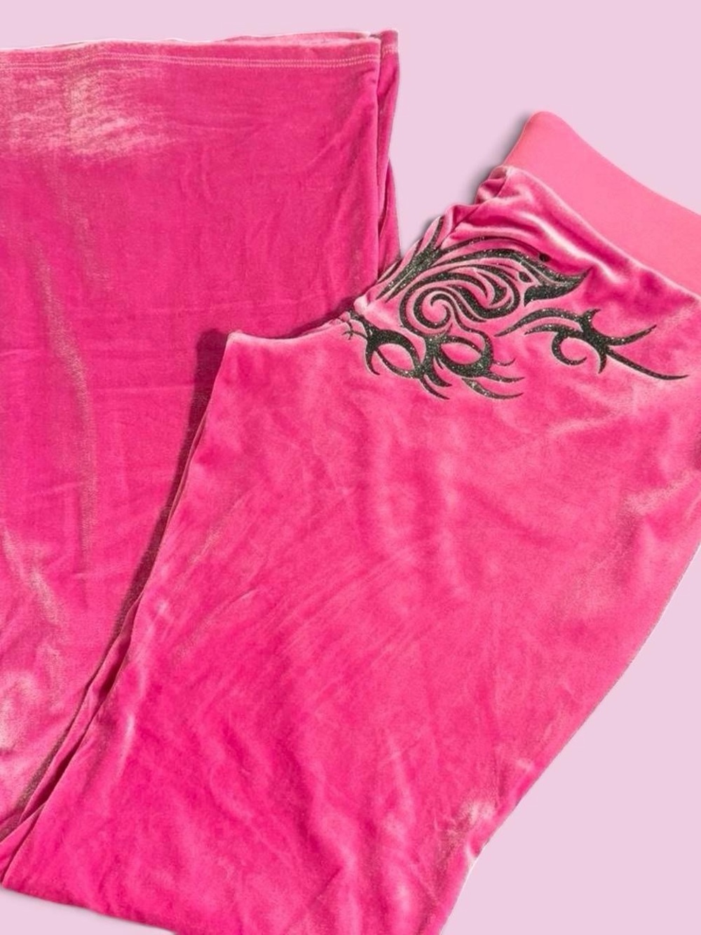 Velour Pink Women's Lounge Pants with Embellished Waist